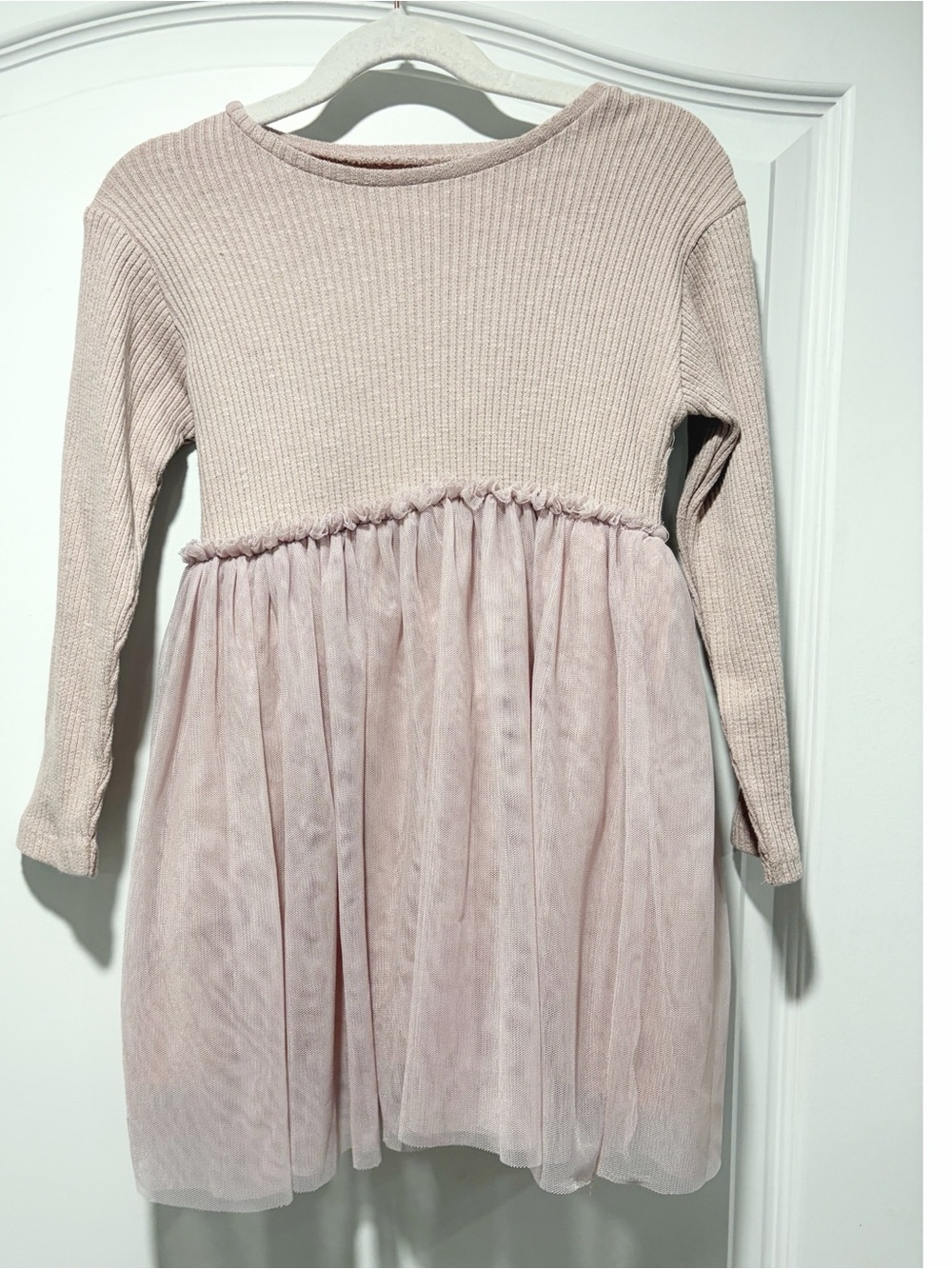 EUC Zara Kids Girls' Soft Long-Sleeve Knit & Tulle Dress size 4T